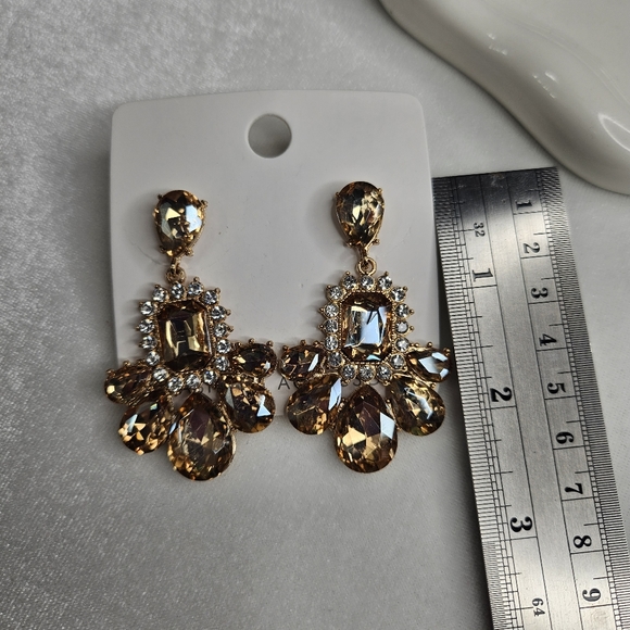 Women's Gold Rhinestone Crystal Statement Earrings Prom Jewelry Fashion Jewelry - Picture 5 of 8
